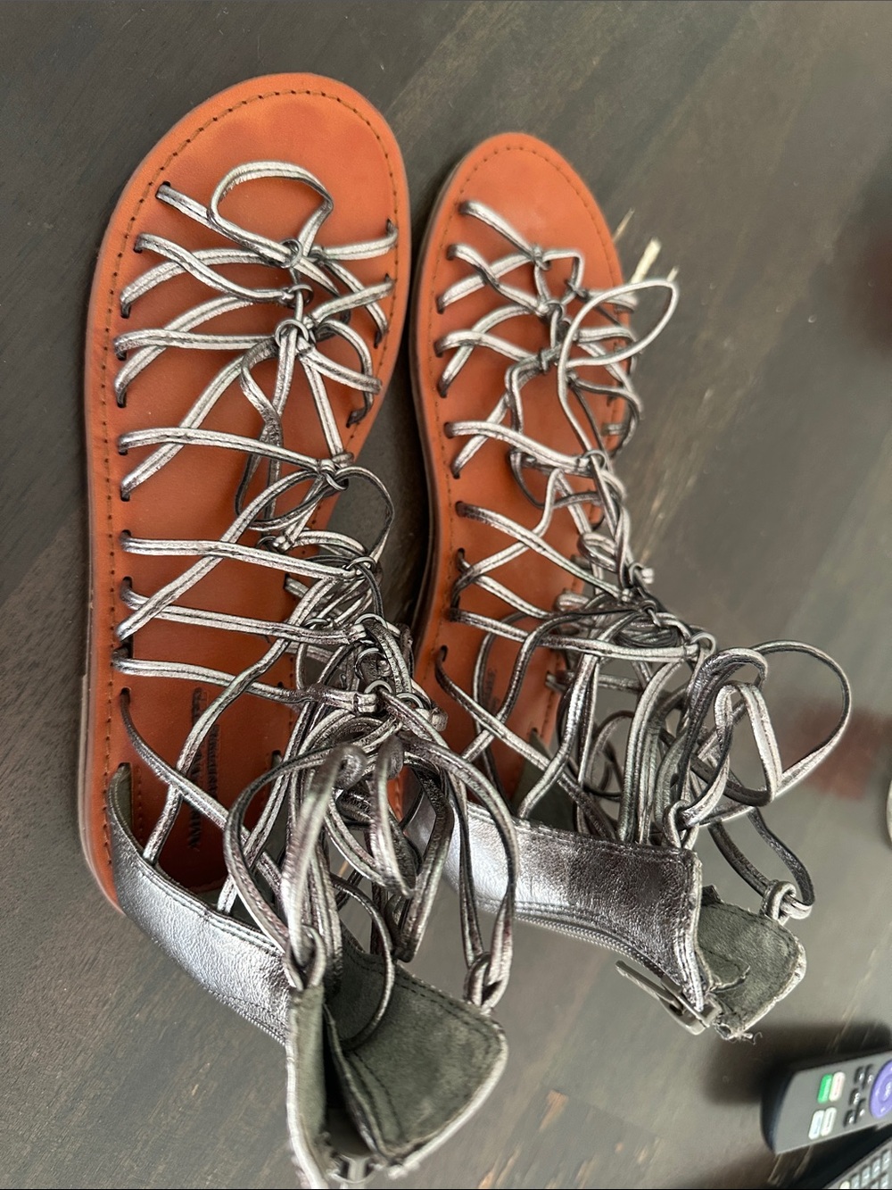 American Eagle Outfitters Silver Lace-Up Gladiator Sandals 7